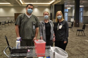 Some SEMC nurses who helped vaccinate at the event: James Mangen, RN; Lacey Groebner, RN; and Danielle Bruns, RN.